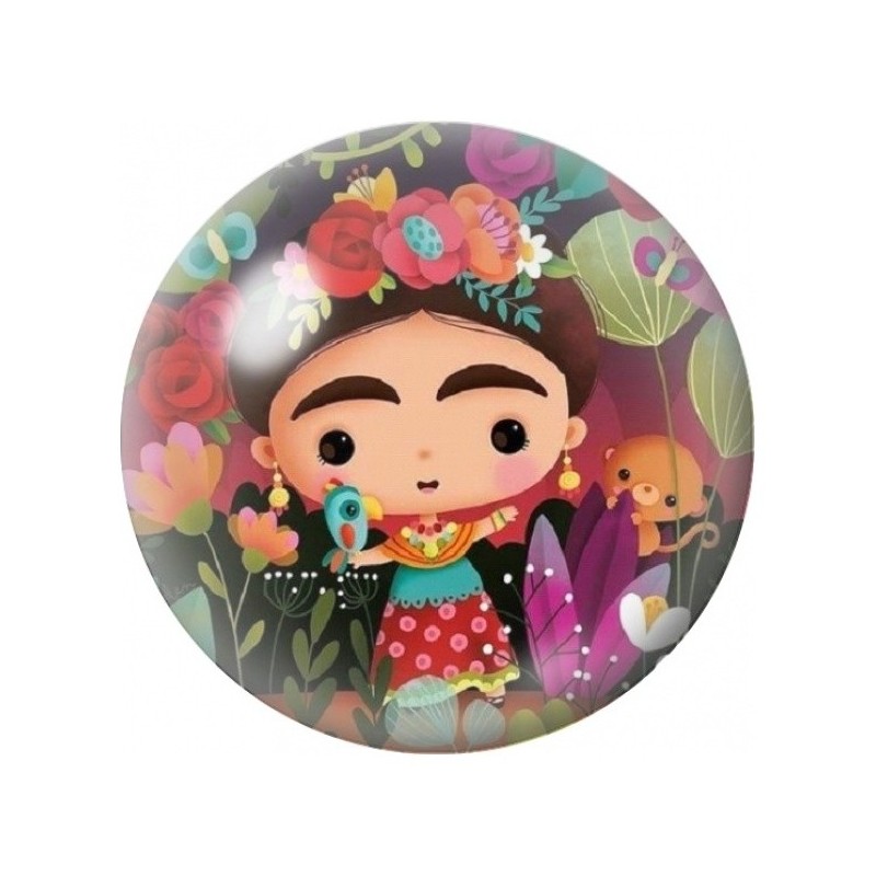 Cabochon en Verre Illustré Petite Frida Kahlo au Jardin 12 à 25mm