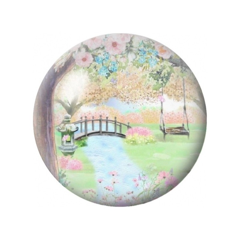 Cabochon en Verre Illustré Jardin au Pont et à la Balançoire 12 à 25mm