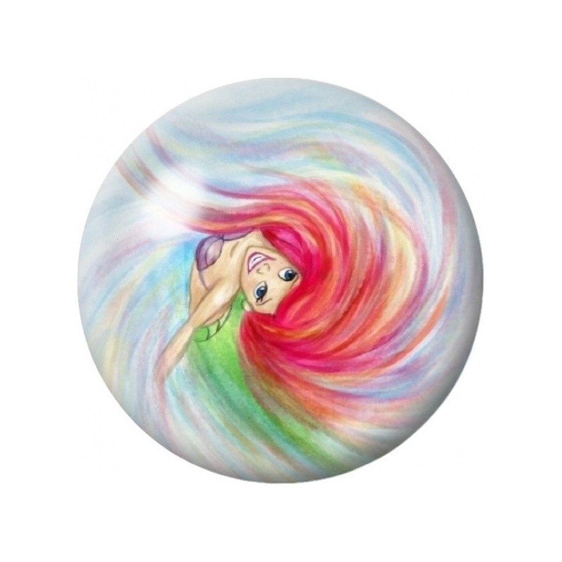 Cabochon en Verre Illustré Sirène aux Cheveux Arc-en-Ciel 12 à 25mm