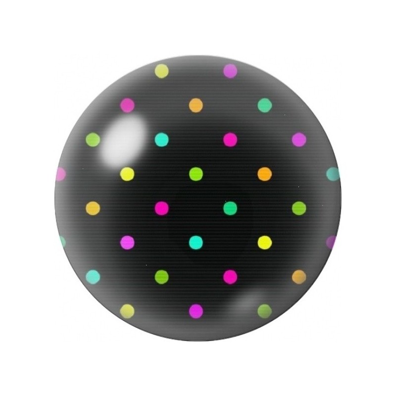 Cabochon en Verre Illustré Pois Multicolores sur Fond Noir 12 à 25mm