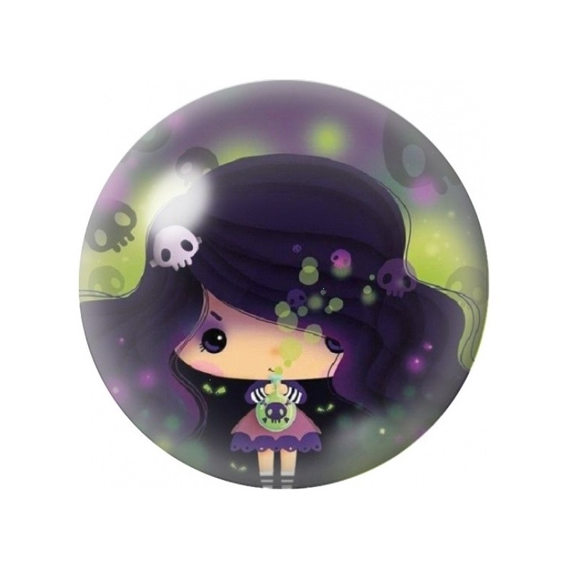 Cabochon en Verre Illustré Petite Fille Gothique au Chapeau 12 à 25mm