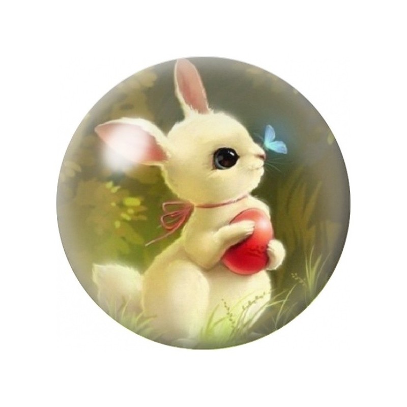 Cabochon en Verre Illustré Lapin de Pâques au Cœur Rouge 12 à 25mm