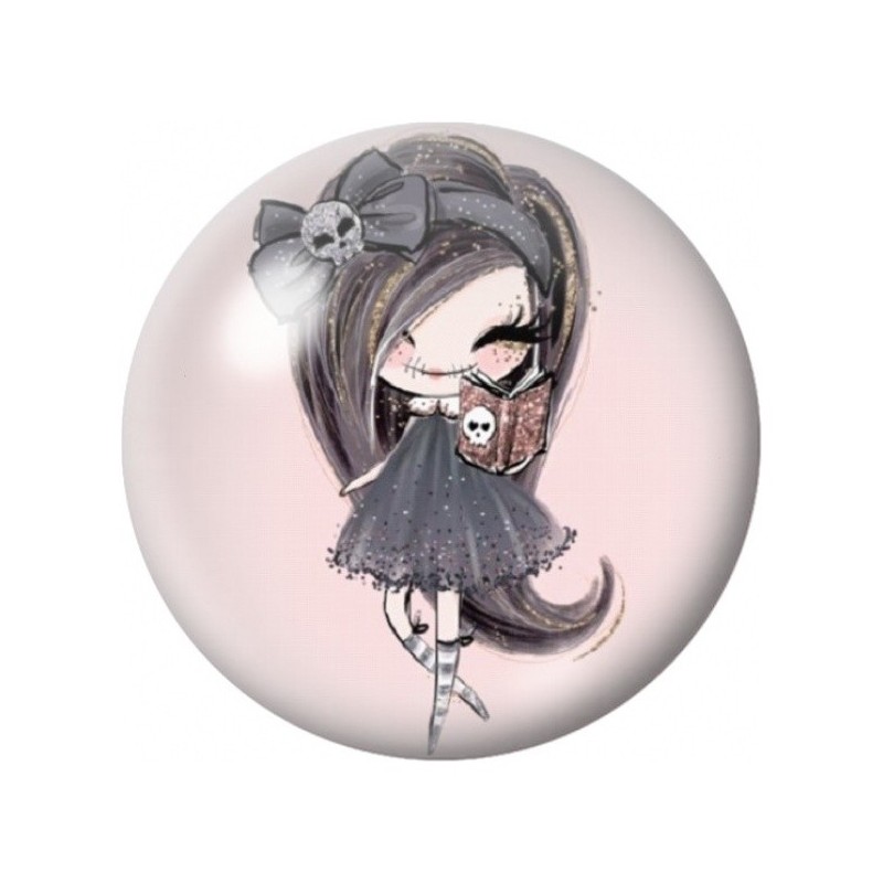 Cabochon en Verre Illustré Petite Fille Gothique au Crâne 12 à 25mm