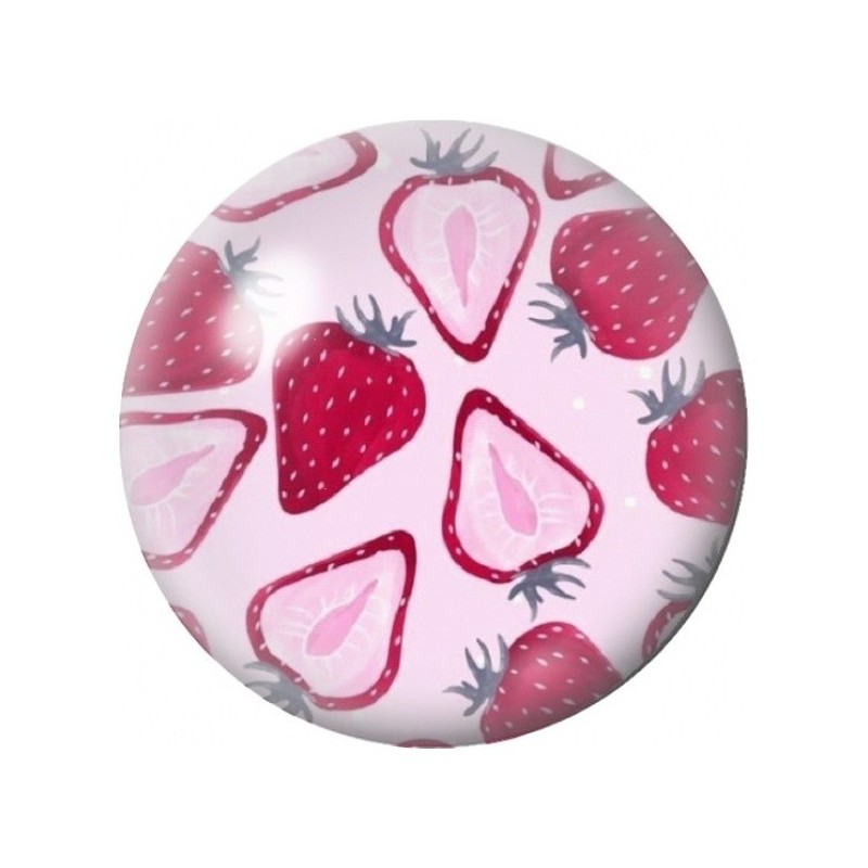 Cabochon en Verre Illustré Motif Fraises Roses 12 à 25mm