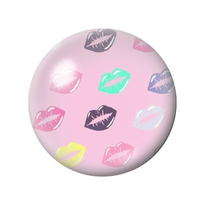 Cabochon en Verre Illustré Bisous Pop sur Fond Rose 12 à 25mm