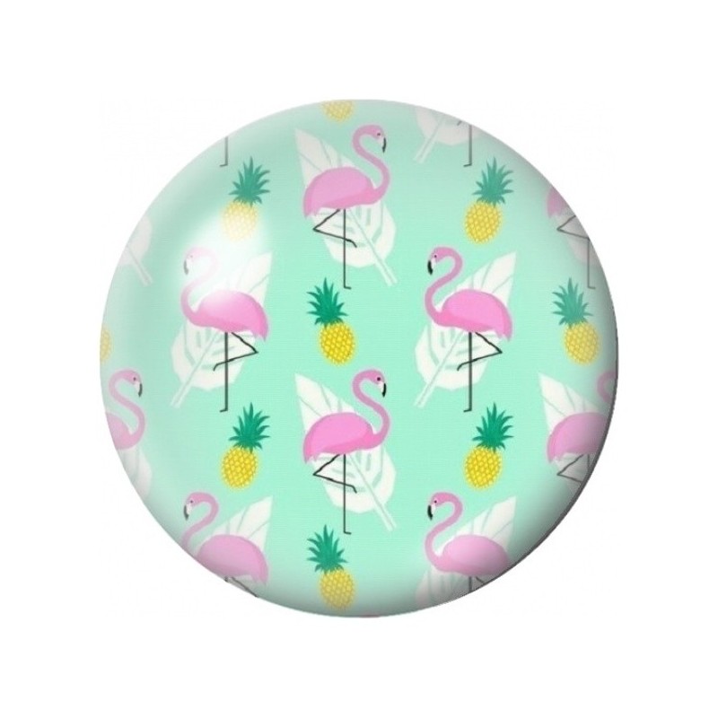 Cabochon en Verre Illustré Flamants Roses et Ananas 12 à 25mm