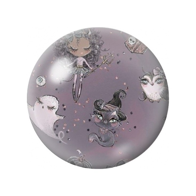 Cabochon en Verre Illustré Sorcières et Fantômes sur Fond Mauve 12 à 25mm
