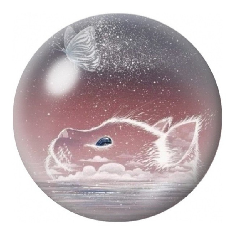 Cabochon en Verre Illustré Chat Blanc Endormi au Papillon 12 à 25mm
