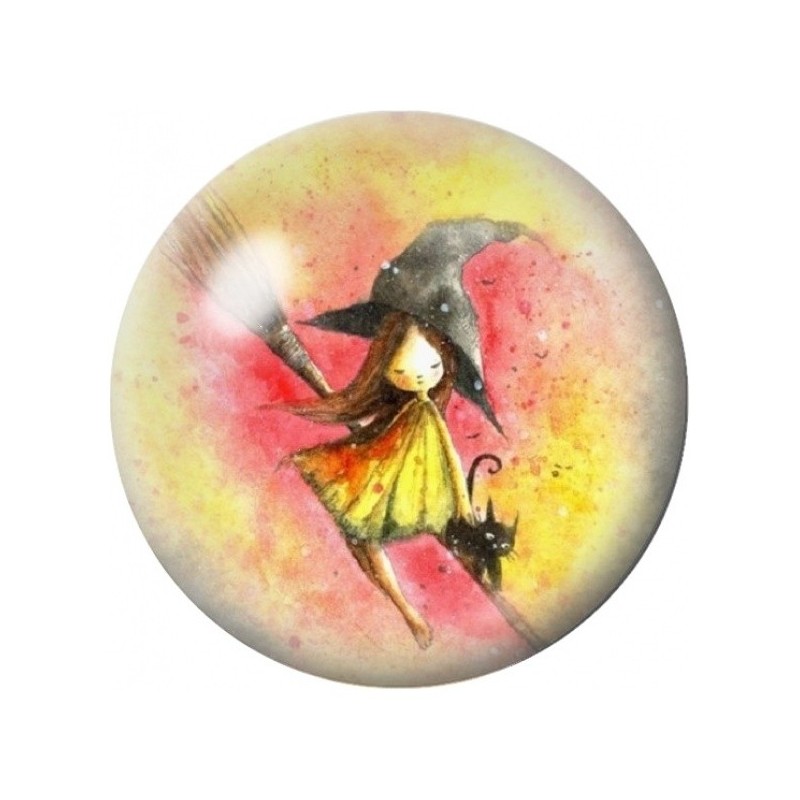 Cabochon en Verre Illustré Petite Sorcière au Balai 12 à 25mm