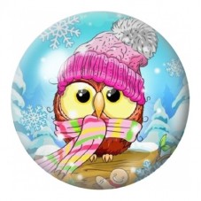 Cabochon en Verre Illustré Hibou d’Hiver au Bonnet Rose 12 à 25mm pour la Création de Bijoux Fantaisie - DIY