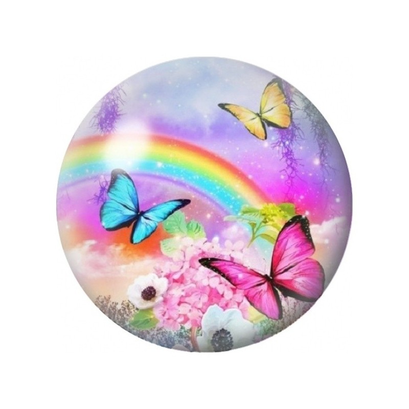 Cabochon en Verre Illustré Papillons sous l’Arc-en-Ciel 12 à 25mm