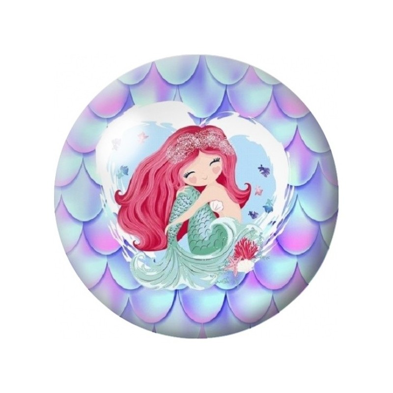 Cabochon en Verre Illustré Sirène Rousse aux Écailles Pastel 12 à 25mm