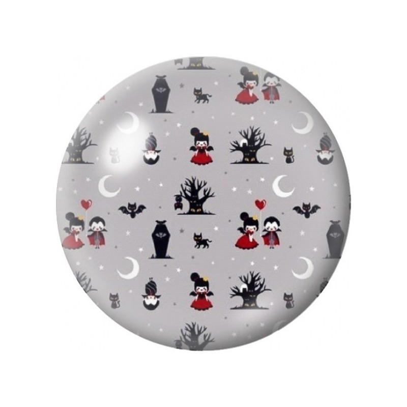 Cabochon en Verre Illustré Motif Halloween sur Fond Gris 12 à 25mm