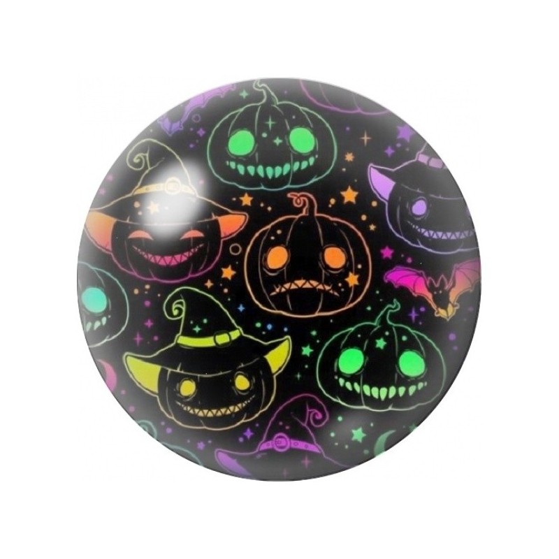 Cabochon en Verre Illustré Citrouilles Néon d’Halloween 12 à 25mm