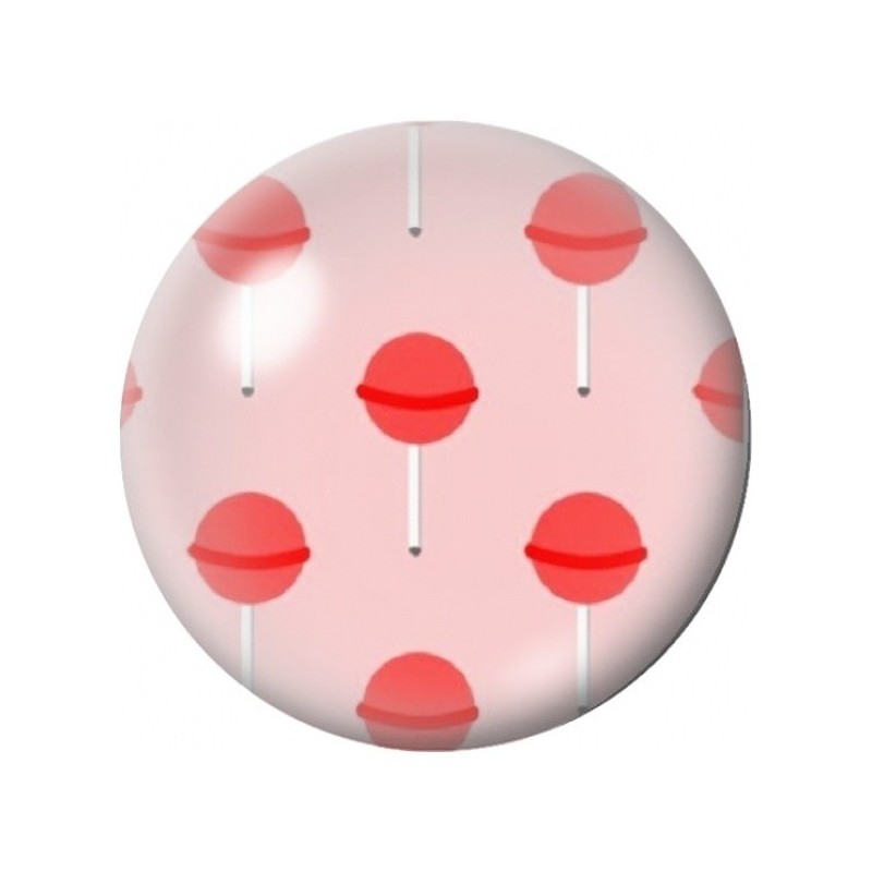 Cabochon en Verre Illustré Sucettes Rouges sur Fond Rose 12 à 25mm