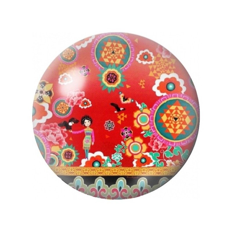 Cabochon en Verre Illustré Motif Ornemental Rouge Multicolore 12 à 25mm