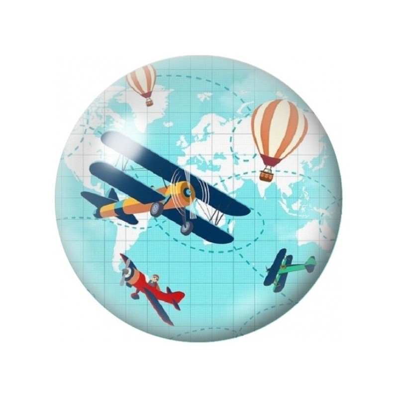 Cabochon en Verre Illustré Avions Vintage sur Carte du Monde 12 à 25mm