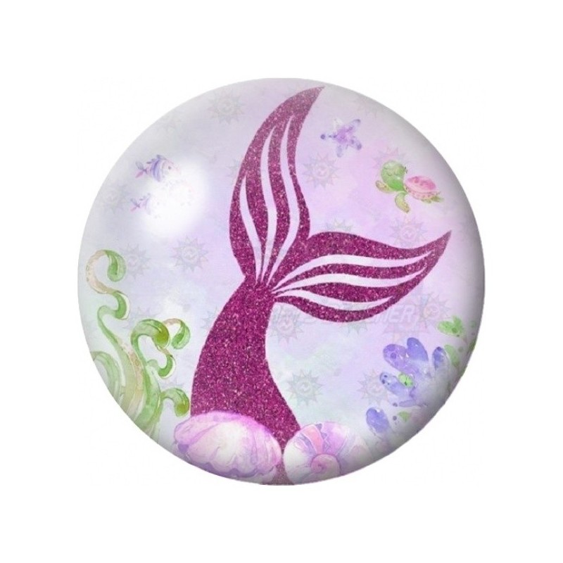 Cabochon en Verre Illustré Queue de Sirène Violette Pailletée 12 à 25mm