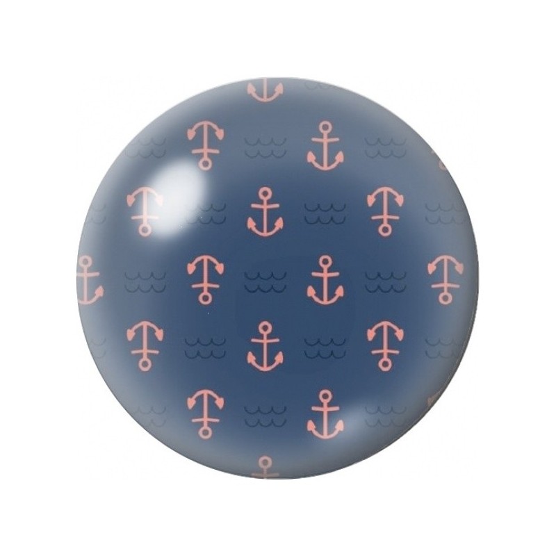 Cabochon en Verre Illustré Ancres Corail sur Fond Bleu 12 à 25mm