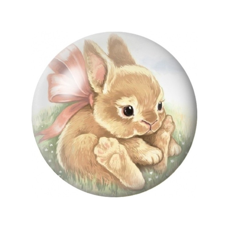 Cabochon en Verre Illustré Petit Lapin au Nœud Rose 12 à 25mm