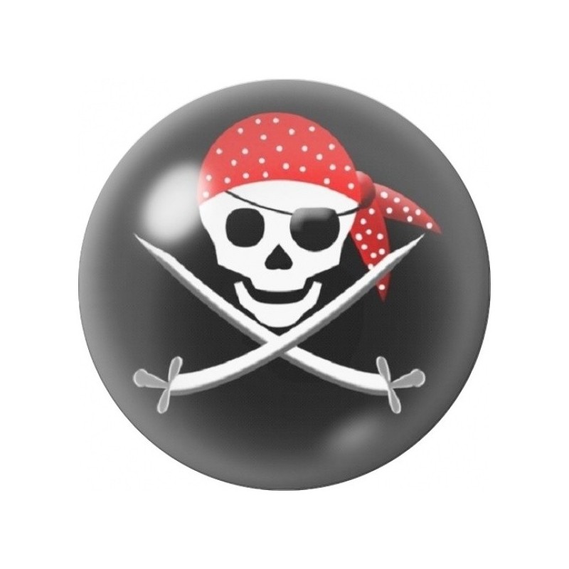 Cabochon en Verre Illustré Crâne Pirate au Bandana Rouge 12 à 25mm