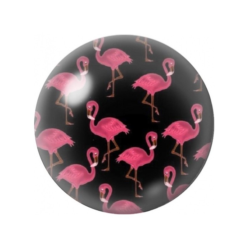 Cabochon en Verre Illustré Flamants Roses sur Fond Noir 12 à 25mm