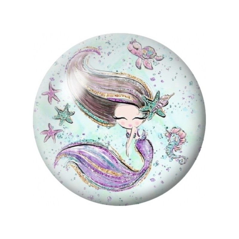 Cabochon en Verre Illustré Sirène aux Longs Cheveux dansants 12 à 25mm