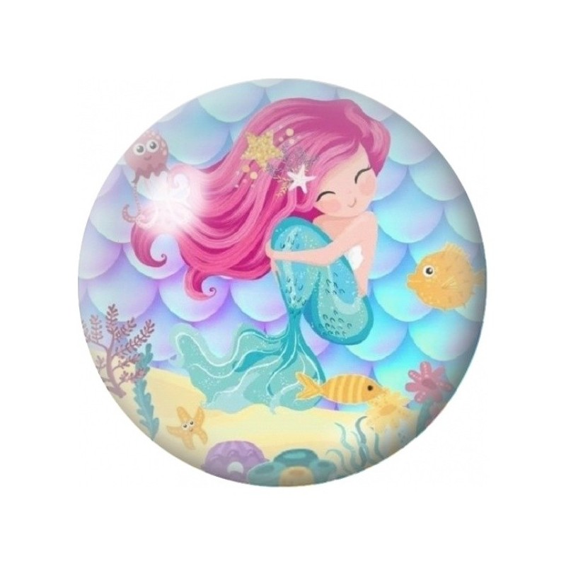 Cabochon en Verre Illustré Petite Sirène Endormie aux Poissons 12 à 25mm