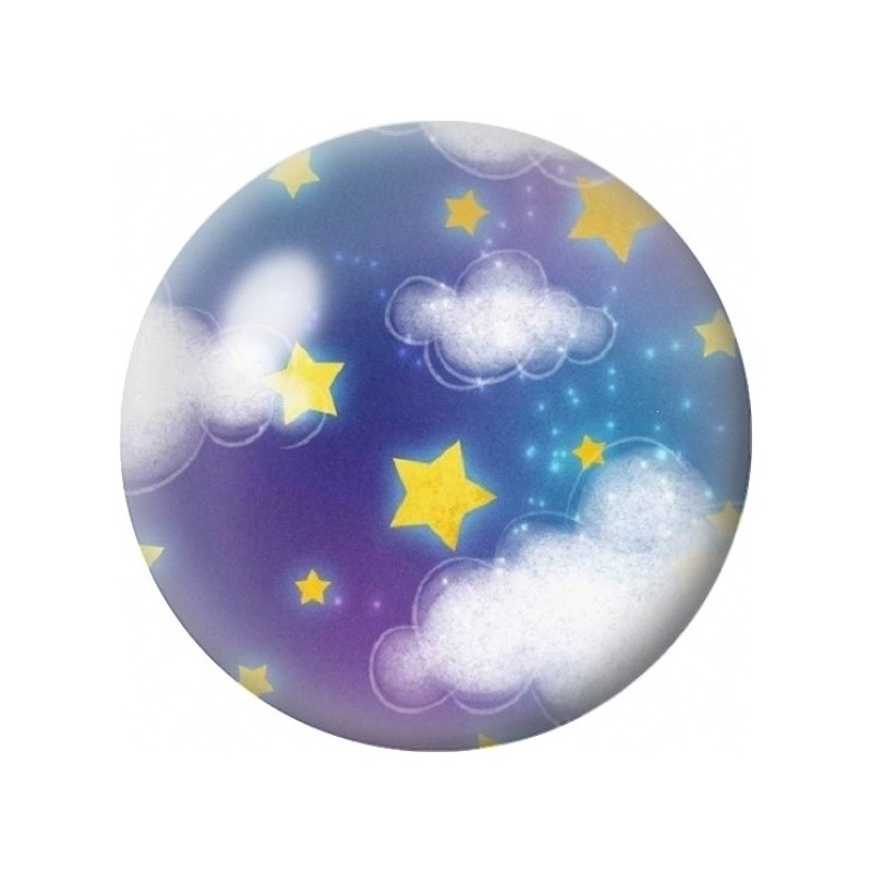 Cabochon en Verre Illustré Étoiles Jaunes et Nuages 12 à 25mm