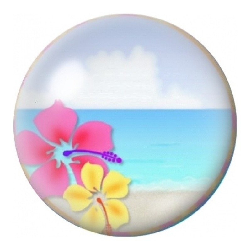 Cabochon en Verre Illustré Plage aux Hibiscus 12 à 25mm