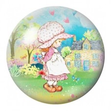 Cabochon en Verre Illustré Petite Fille au Bonnet dans le Jardin 12 à 25mm pour la Création de Bijoux Fantaisie - DIY