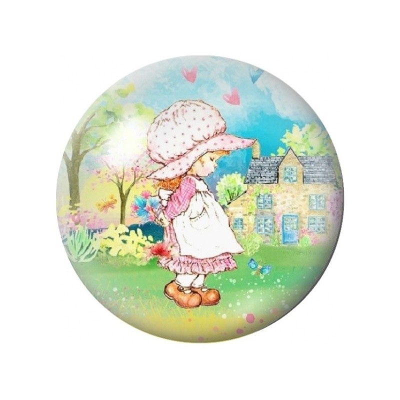 Cabochon en Verre Illustré Petite Fille au Bonnet dans le Jardin 12 à 25mm