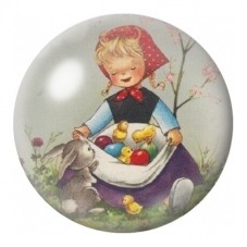 Cabochon en Verre Illustré Petite Fille au Panier de Pâques 12 à 25mm pour la Création de Bijoux Fantaisie - DIY