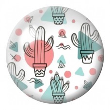 Cabochon en Verre Illustré Cactus Pastel Graphiques 12 à 25mm pour la Création de Bijoux Fantaisie - DIY