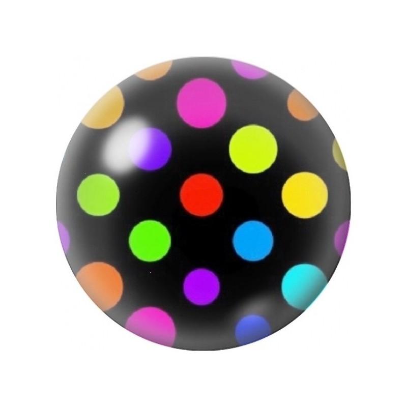 Cabochon en Verre Illustré Pois Fluo sur Fond Noir 12 à 25mm
