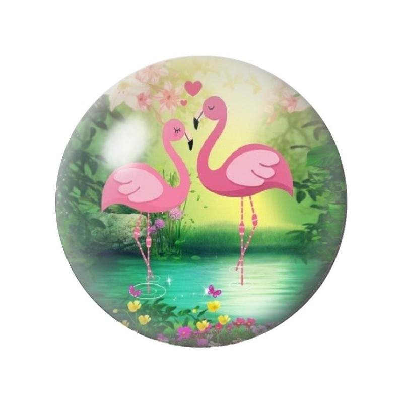 Cabochon en Verre Illustré Deux Flamants Roses sur l’Étang 12 à 25mm