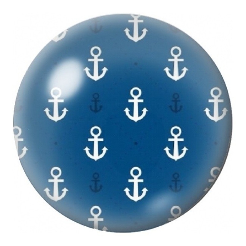 Cabochon en Verre Illustré Ancres Blanches sur Bleu Profond 12 à 25mm