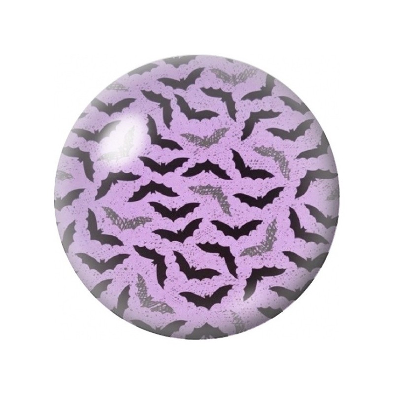 Cabochon en Verre Illustré Chauves-Souris sur Dentelle Mauve 12 à 25mm