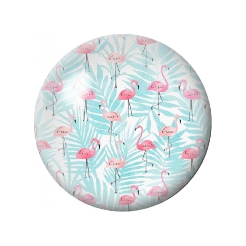 Cabochon en Verre Illustré Flamants Roses et Feuillage Pastel 12 à 25mm
