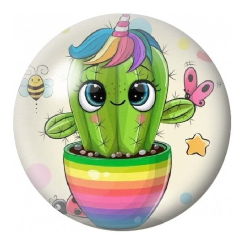 Cabochon en Verre Illustré Cactus Licorne Arc-en-Ciel 12 à 25mm
