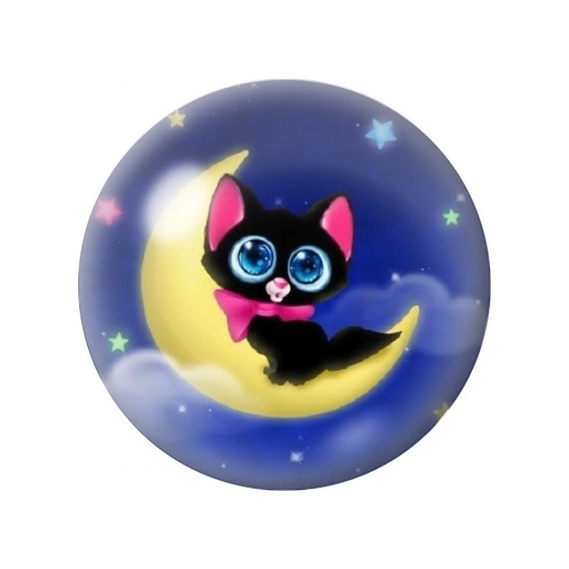 Cabochon en Verre Illustré Chat Noir sur la Lune 12 à 25mm
