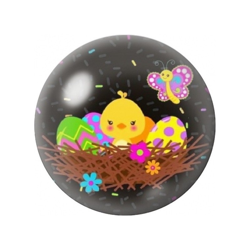 Cabochon en Verre Illustré Poussin au Nid de Pâques 12 à 25mm