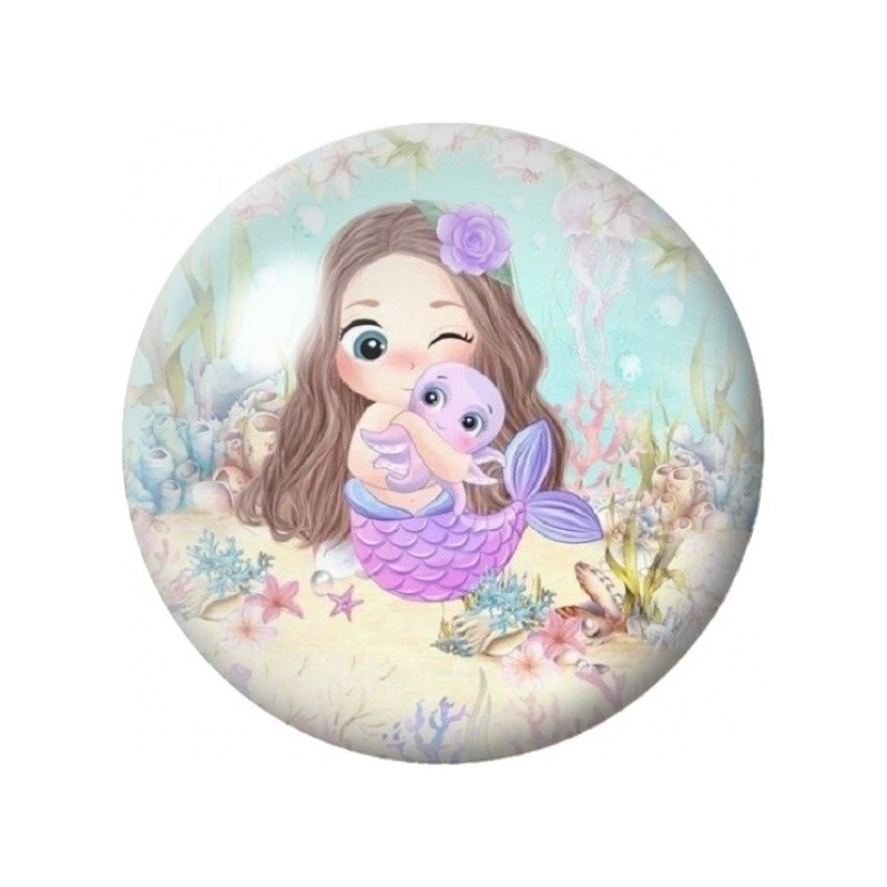 Cabochon en Verre Illustré Fillette et Petite Sirène 12 à 25mm