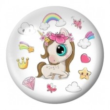 Cabochon en Verre Illustré Licorne et Symboles Kawaii 12 à 25mm pour la Création de Bijoux Fantaisie - DIY