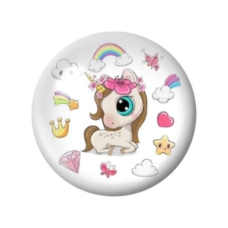 Cabochon en Verre Illustré Licorne et Symboles Kawaii 12 à 25mm