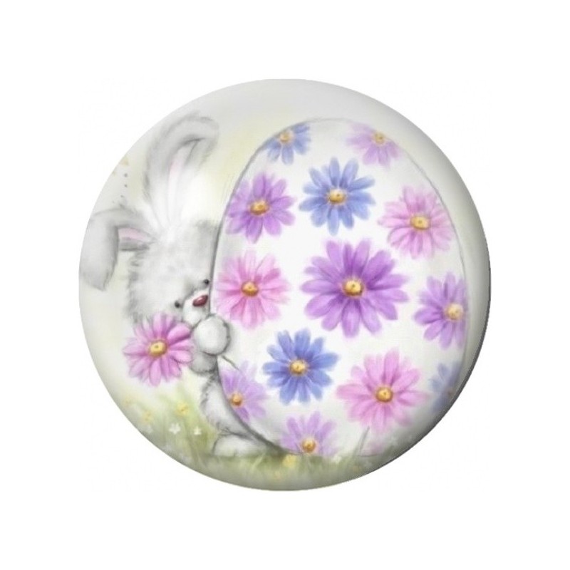 Cabochon en Verre Illustré Lapin Blanc aux Fleurs Mauves 12 à 25mm