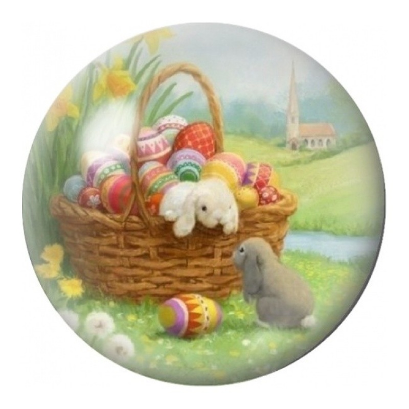Cabochon en Verre Illustré Lapin au Panier de Pâques 12 à 25mm