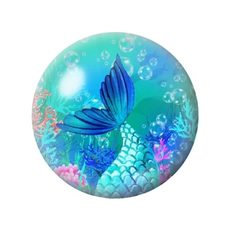 Cabochon en Verre Illustré Queue de Sirène dans les Coraux 12 à 25mm
