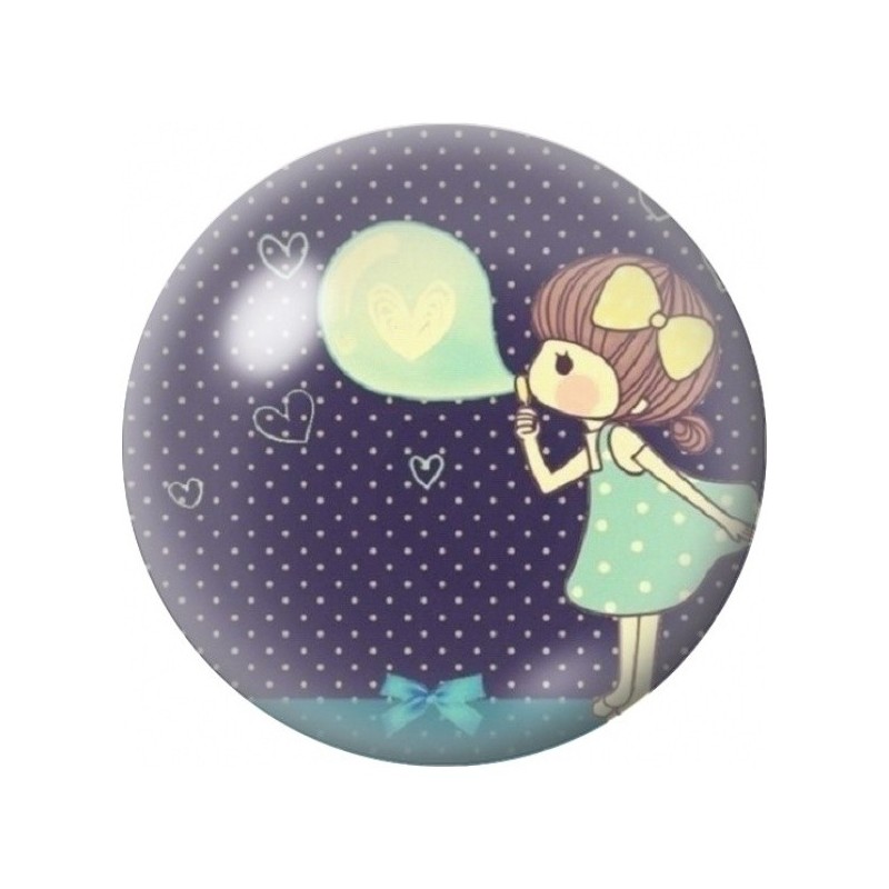Cabochon en Verre Illustré Fillette à la Bulle en Cœur 12 à 25mm