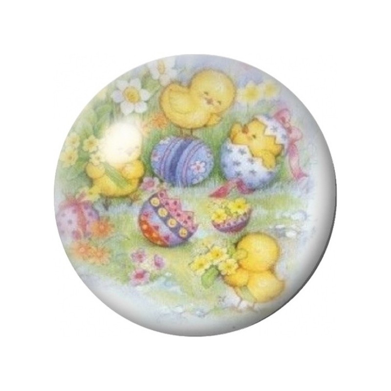 Cabochon en Verre Illustré Poussins et Œufs de Pâques 12 à 25mm